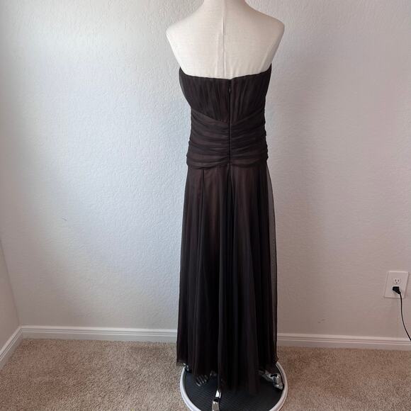 Badgley Mischka Strapless Cocktail Dress Evening Gown Chocolate Brown Tulle - Picture 15 of 15